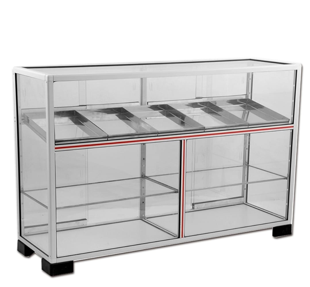Mostrador exhibidor de vidrio
